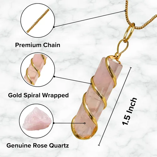 Vista 3 de Collar con dije de cristal de cuarzo rosa para mujer, envuelto en alambre dorado, delicado collar minimalista de cristal curativo para hombres