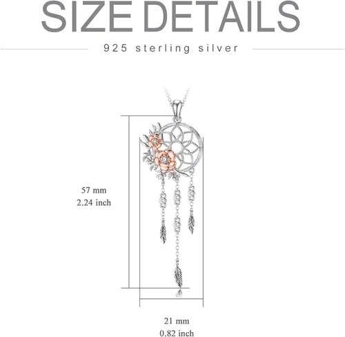 Vista 6 de MBSUUH Juego de collar y aretes de plata de ley 925 atrapasueños para mujeres y niñas