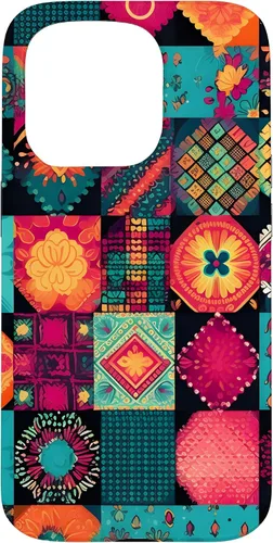Vista 14 de Inspirado en el edredón de retazos para iPhone 16 Amante del acolchado Funda bohemia colorida