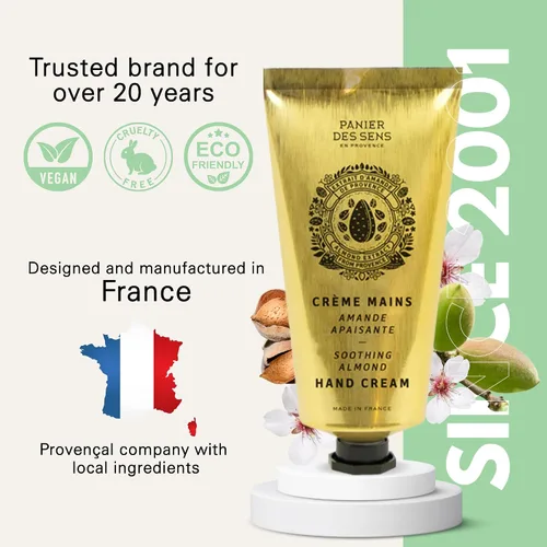 Vista 5 de Panier des Sens Crema de manos de almendras dulces para piel seca, 2.5 fl oz Premium French Hand Cream 97% Natural Ingredients Softening Care