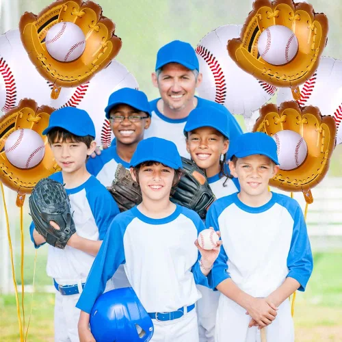Vista 5 de YUJUN 13 globos de béisbol, guantes de béisbol gigantes, globos deportivos de Mylar para fiestas de cumpleaños, béisbol, deportes, suministros