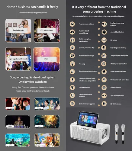 Vista 4 de DMS 3TB Pantalla táctil Karaoke Chino Inglés Cantonés Taiwanés Vietnamita Canciones 10 "Pantalla táctil Reproductor de karaoke Echo Mixing