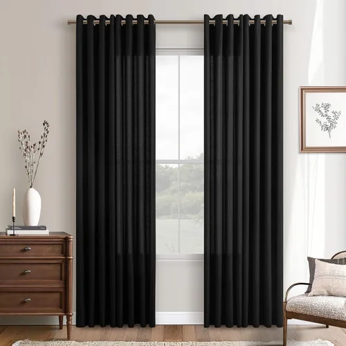 Vista 76 de Cortinas de avena con ojales DUKIYO de 96 pulgadas de largo para sala de estar, comedor, juego de 2 paneles, cortinas de arena y beige