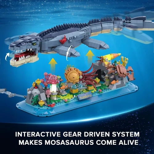 Vista 4 de INSOON Juego de Construcción de Mosasaurus con Luz LED, 1219 Piezas de Bloques de Construcción Movibles de Animales Oceánicos con Nautilus, Medusas