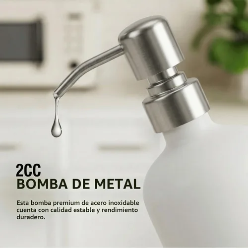 Vista 4 de MOMEEMO Botellas recargables de champú y acondicionador con bandeja, color Blanco y plateado