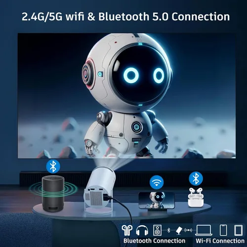 Vista 3 de HY300 PRO - Mini proyector 4K con WiFi y Bluetooth, proyector portátil 4K 1080P, proyector inteligente con Android 11.0 WiFi6 BT5.0 Corrección
