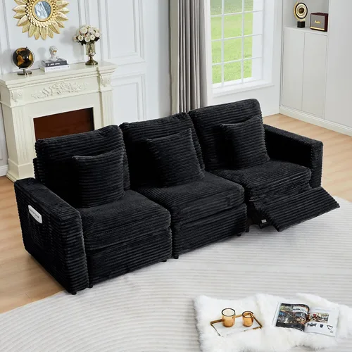 Vista 69 de ORRD Consola de almacenamiento multifuncional con soportes dobles para tazas, mesa, estación de carga USB para sofá modular seccional para sala