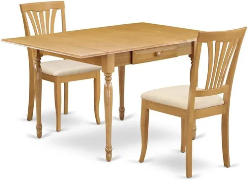 Vista 12 de East West Furniture MZAV3-BCH-W - Juego de comedor de 3 piezas para espacios pequeños que contiene una mesa de comedor rectangular con gotas y 2