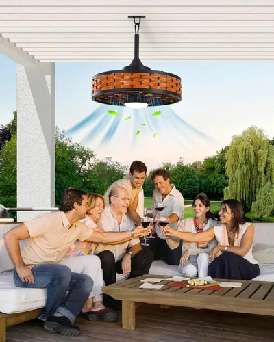 Vista 2 de Outdoor Ceiling Fans with Light, 20" Weatherproof Gazebo Fan Marrón