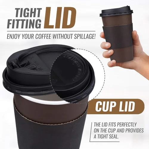 Vista 8 de Promora Tazas de café café desechables de 16 onzas con tapas y mangas, tazas de papel prémium (paquete de 100)