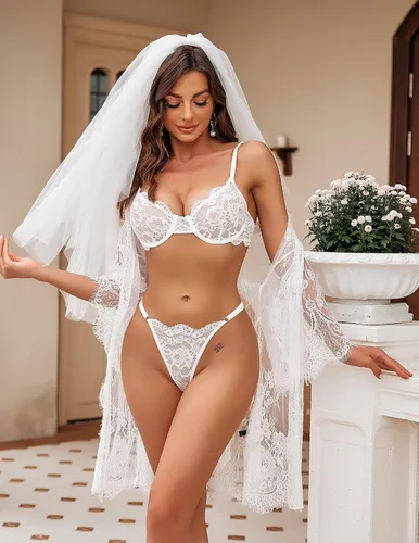Vista 39 de Avidlove Conjunto de lencería de encaje floral con aros para mujer
