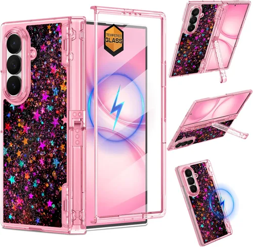Vista 13 de Hekodonk Funda para Galaxy Z Fold 6, compatible con MagSafe, brilla en la oscuridad, protector de pantalla frontal, soporte, protección de bisagra