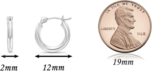 Vista 3 de Aretes redondos clásicos de oro blanco de 14K sin extremos