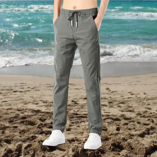 Vista 2 de Pantalones deportivos para hombre, de secado rápido, absorben la humedad, cintura elástica, con cordón, pantalones deportivos con bolsillos, tallas