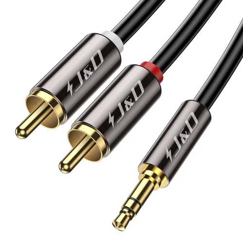Vista 7 de J&D Cable de 0.138 in a RCA, chapado en oro de 0.138 in macho a 2RCA macho, cable auxiliar blindado resistente para cine en casa, altavoces