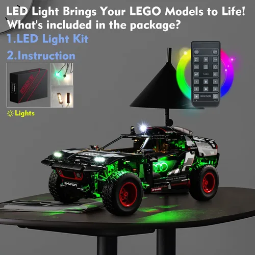 Vista 4 de LocoLee Kit de luces LED compatible con LEGO Audi RS Q e-tron 42160, 2023 control remoto mejorado juego de iluminación creativa accesorios