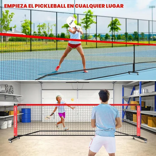 Vista 7 de Fostoy Portable Pickleball Net Set with Wheels, 22 FT & Half Court 11 FT Negro&rojo