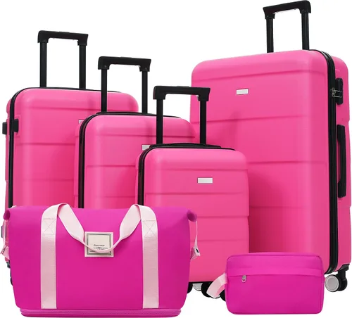Vista 35 de Merax 3 piezas expandible ABS Hardshell equipaje Sets Spinner Wheel Maleta TSA Lock Suit Case, Apertura frontal negra, Juego de 2 piezas, Maleta