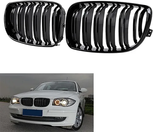 Vista 2 de Astra Depot Parrilla frontal con forma de riñón, color negro brillante, compatible con BMW Serie 1 E81, E82, E87, E88 2007-2011