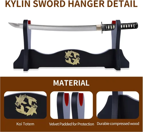 Vista 3 de Soporte de espada de terciopelo japonés acolchado Katana Stand Samurai Display Rack Soporte Todo Tanto Espada yin y Yang 1 Nivel