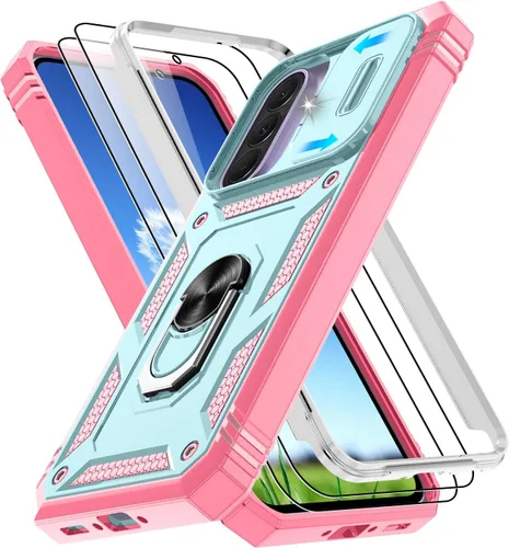Vista 190 de Gritup Funda para Google Pixel 6 con cubierta deslizante para cámara y protector de pantalla (2 unidades), soporte de anillo giratorio 360°, funda