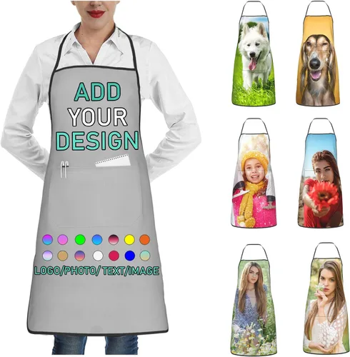 Vista 11 de Delantal personalizado con 2 bolsillos, personalizable con nombre, texto, logotipo, foto, cocina, horneado, delantal de cocina para mujeres y hombres