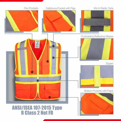Vista 2 de KAYGO Chaleco de seguridad con bolsillos - Chaleco reflectante de alta visibilidad ANSI Clase 2 Chaleco de construcción