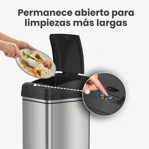 Vista 8 de [Usado] iTouchless - Cubo de basura para cocina de 13 galones, con sensor, con ruedas Plata clara/negro