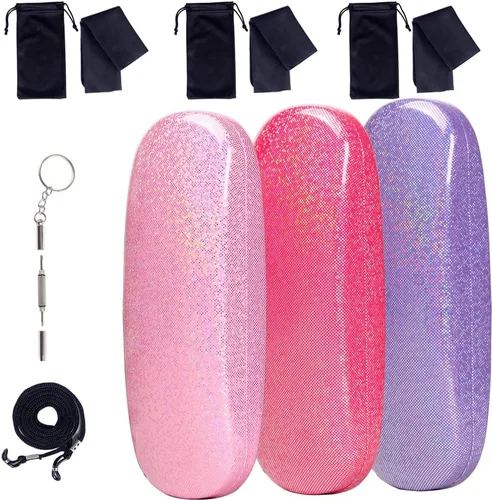 Vista 8 de ADBGV 3 fundas unisex rígidas para lentes, funda protectora para gafas, funda de gafas de sol con paño de limpieza A_negro+rosa+azul