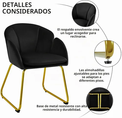 Vista 6 de Yaheetech - Silla de terciopelo moderna con forma de flor, silla de tocador para maquillaje con patas de metal dorado para sala de estar/habitación