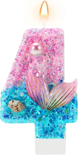 Vista 12 de Velas de cumpleaños, velas rosas y moradas del número 0 decoradas con caracolas, estrellas de mar y perlas para fiesta temática de sirena Morado