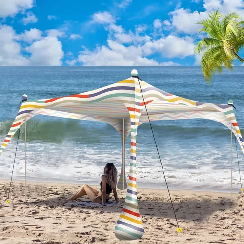 Vista 13 de Buheco - Tienda de campaña de playa, toldo desplegable de 7 x 7.5 pies, refugio solar UPF50+ con 4 postes plegables, bolsa de transporte portátil
