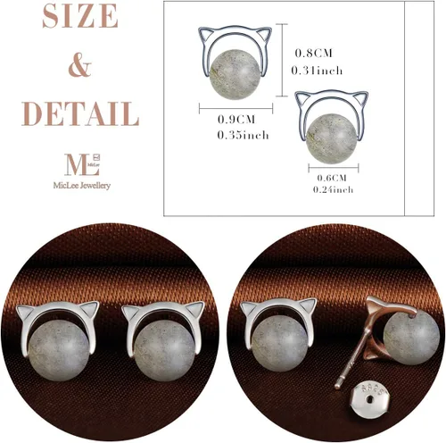 Vista 3 de Pendientes de plata de ley S925 con luz de luna para mujer