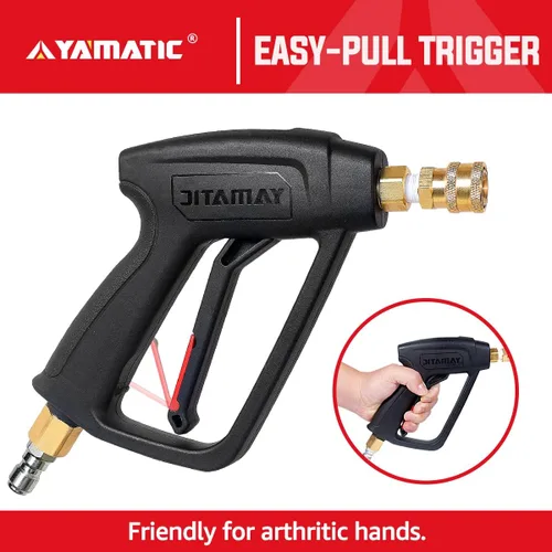 Vista 5 de YAMATIC Pistola de lavado a presión corta con cañón de espuma, MAX 4000 PSI Kit de pistola de espuma para lavado de autos, adaptador M22-0.551 in