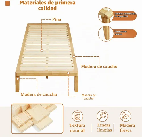 Vista 7 de IOTXY - Marco de cama de plataforma individual XL, base de colchón de madera maciza de 12 pulgadas