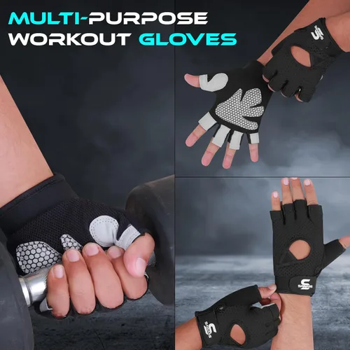 Vista 5 de SAWANS Guantes de gimnasio para hombres y mujeres, guantes de levantamiento de pesas, entrenamiento transpirable, agarre antideslizante, protección