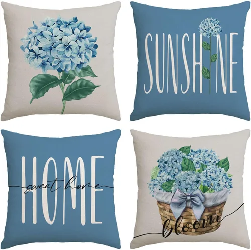 Vista 10 de Daisy - Juego de 4 fundas de almohada de 16 x 16 pulgadas, fundas de almohada de verano, fundas de almohada cuadradas de lino y algodón para sofá