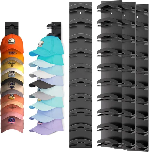 Vista 14 de Organizador de sombreros para gorras de béisbol, estante para sombreros de pared con adhesivo fuerte que sostiene hasta 10 sombreros, soporte