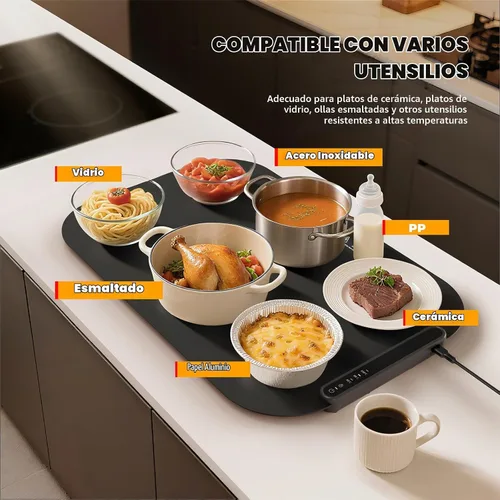 Vista 4 de Tapete de calentamiento para alimentos, bandeja plegable para calentar alimentos con control de temperatura ajustable, apagado automático