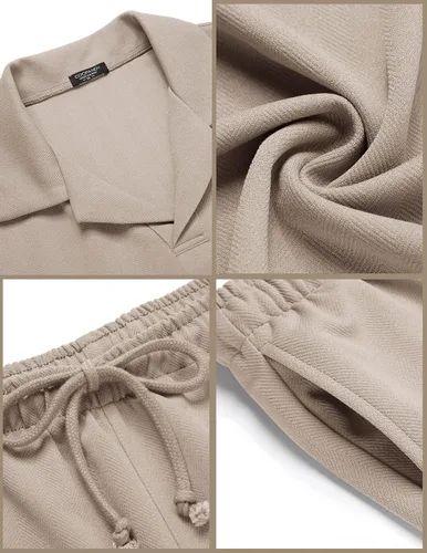 Vista 6 de COOFANDY Conjunto de camisa polo y pantalones cortos para hombre, trajes de verano de 2 piezas, pantalones cortos, trajes de moda casuales de manga