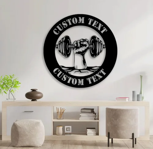 Vista 5 de Letrero de metal personalizado para gimnasio con luces LED, letrero de gimnasio en casa, letrero de club de fitness, letrero de levantamiento