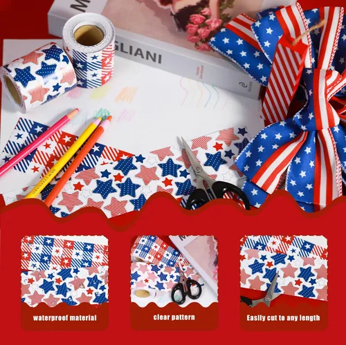 Vista 3 de Tablero de anuncios de estrella roja, blanca y azul, de 66 pies, bandera estadounidense, patriótica, búfalo, decoración de borde para 4 de julio