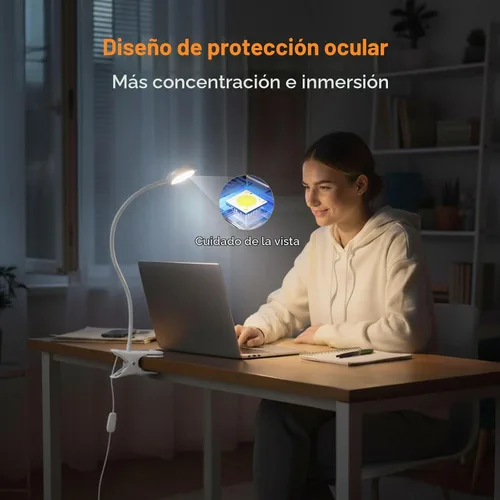 Vista 3 de LEPOWER Luz de clip, lámpara de lectura de libros para escritorio, cabecera Blanco