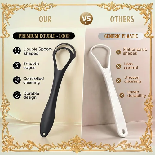 Vista 2 de MasterMedi Raspador de lengua negro con estuches (forma de cuchara, paquete de 2), limpiador de lengua para tratamiento del mal aliento, raspador