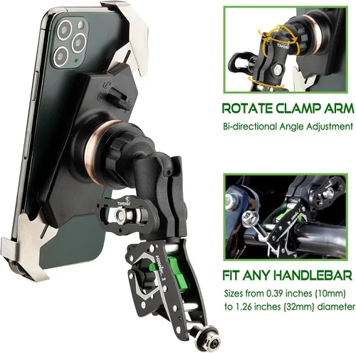 Vista 3 de Soporte para teléfono de motocicleta, soporte para teléfono móvil, base de abrazadera para manillar de motocicleta, ajustable, estable, brazo