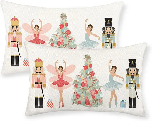 Vista 47 de Juego de 2 fundas de almohada navideñas de 16 x 16 pulgadas, fundas de almohada de lino color rojo con diseño de alces y ciervos de invierno