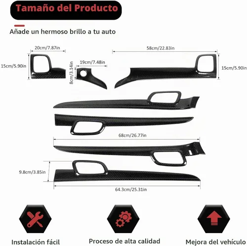 Vista 5 de RT-TCZ Panel de Tablero de Consola Central de Fibra de Carbono Moldura Cubierta de Manija de Puerta Interior Kit de Moldura Interior Decoración