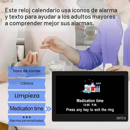 Vista 4 de SSYA Reloj de demencia para personas mayores, reloj digital con fecha y día de la semana, DST automático, reloj despertador con calendario grande