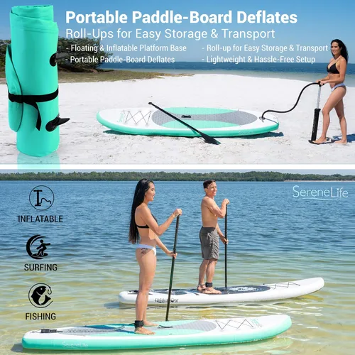 Vista 4 de SereneLife Tabla de remo inflable con accesorios de SUP premium, diseño amplio y estable, almohadilla antideslizante de EVA para jóvenes y adultos