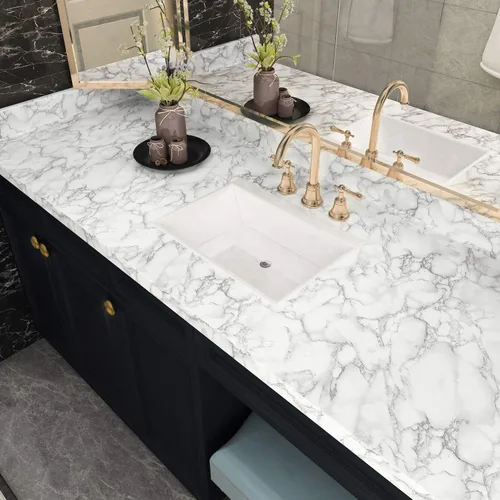 Vista 2 de Livelynine Papel adhesivo de mármol blanco para encimeras, papel tapiz autoadhesivo para encimeras, papel tapiz autoadhesivo impermeable, cubiertas